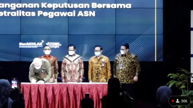 Kementerian Pendayagunaan Aparatur Negara dan Reformasi Birokrasi (PAN-RB), melakukan penandatanganan Keputusan bersama Netralitas pegawai ASN.