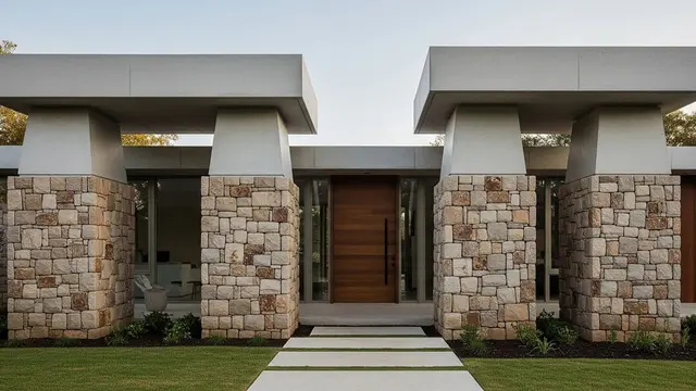Tampak Depan Rumah Klasik Modern dengan Pilar Sederhana