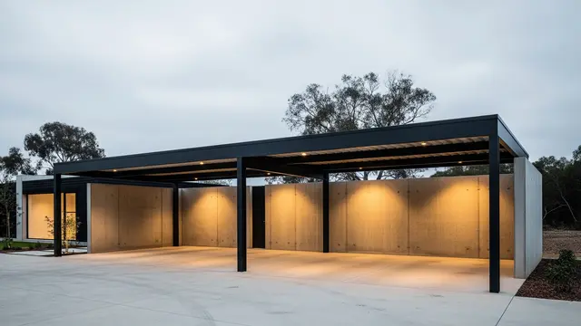 Carport Industrial Charcoal dengan Beton Ekspos
