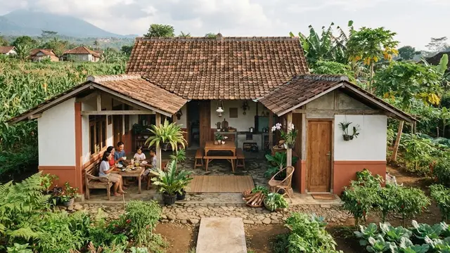 Model rumah di pinggir kebun yang sederhana dan hemat biaya model ruang tengah luar