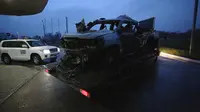 Mobil yang dikendarai tim pemantau OSCE yang menewaskan 1 WN AS dan melukai anggota lainnya (ALEKSEY FILIPPOV / AFP)