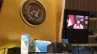 Menlu Retno Marsudi dalam Sesi Khusus Sidang Majelis Umum PBB secara virtual pada 3-4 Desember 2020. (Dok: Kemlu RI)