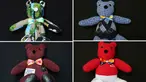 Foto kombinasi boneka berung yang terbuat dari potongan pakaian yang dikenakan korban COVID-19, duduk di bengkel penjahit Irma de la Parra, di Mexico City, 24 April 2021. (AP Photo/Ginnette Riquelme)