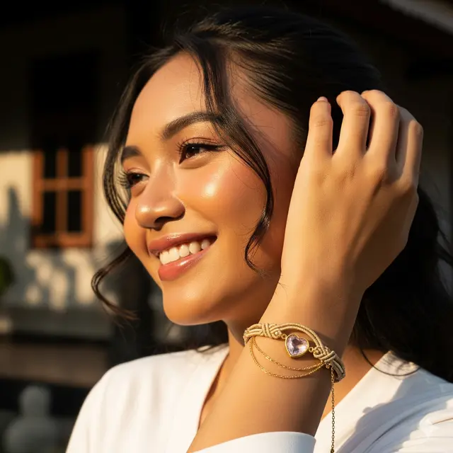 Model Gelang Emas Tali Kombinasi Batu Permata 2025