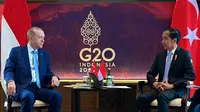 Presiden Joko Widodo atau Jokowi melakukan pertemuan bilateral dengan Presiden Turki, Recep Tayyib Erdogan di The Apurva Kempinski Bali, Senin (14/11/2022).