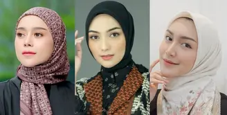 Bisa pilih hijab segi empat bermotif, kemudian sampirkan salah satu sisi hijab ke belakang seperti tampilan Lesti Kejora satu ini. [@lestikejora]