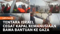 Pasukan Israel mencegat kapal-kapal dari Armada Global Sumud pada hari Senin (18/5), ketika konvoi menuju Gaza. Para aktivis mengenakan jaket pelampung dan mengangkat tangan mereka saat perahu-perahu yang membawa pasukan Israel mendekat.