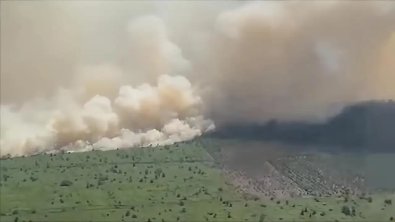 Potret kebakaran lahan di tanah gambut Rokan Hilir yang menghasilkan kabut asap pekat.