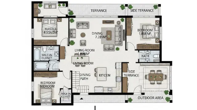 Layout L dengan Dua Teras