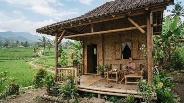 Model rumah bambu yang sederhana tapi bikin betah yang hadirkan nuansa perdesaan desain dinding anyaman gedek