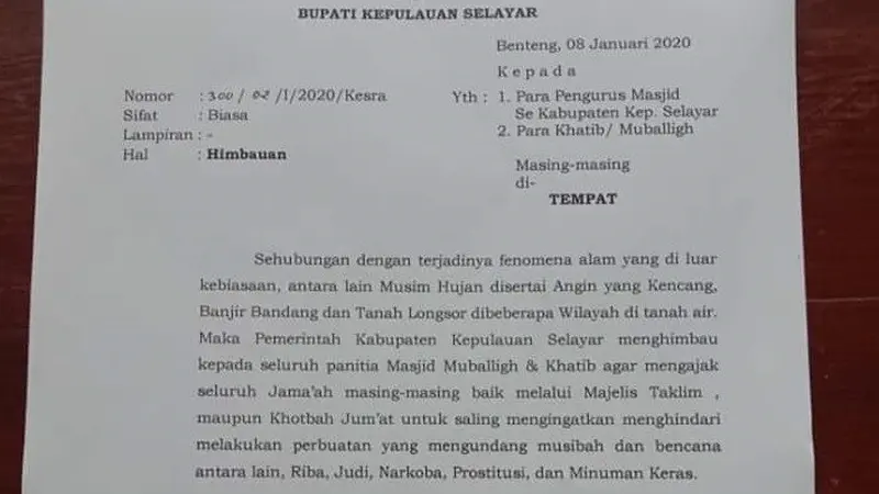 Surat Edaran Bupati Selayar