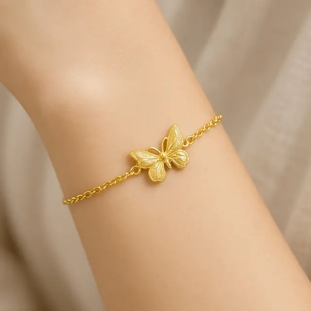 Model Gelang Emas Elegan 2 Gram Motif Bunga dan Kupu Trendi