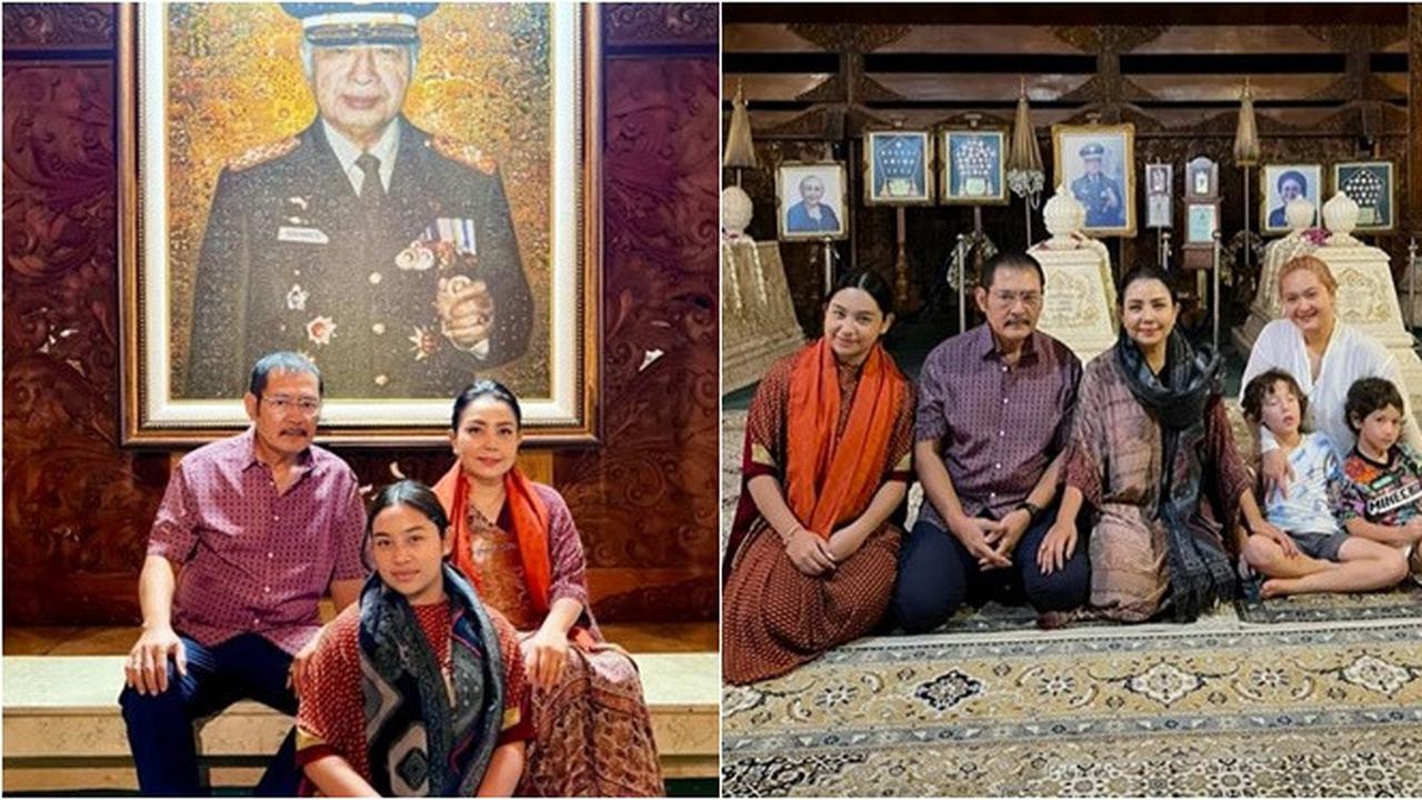 6 Potret Mayangsari dan Bambang Trihatmodjo Ziarah Makam Soeharto, Ajak Khirani