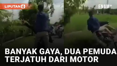 VIDEO: Kebanyakan Gaya, Dua Pemuda Naik Motor Dengan Atraksi Endingnya Bikin Ngilu