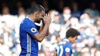 Ekspresi striker Chelsea asal Spanyol, Diego Costa, dalam laga melawan Crystal Palace di Stamford Bridge, London, Sabtu (1/4/2017). (AFP/Ian Kington)