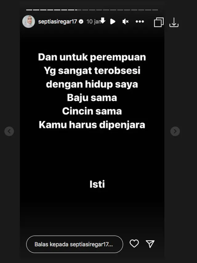 Septia Yetri Opani Bongkar Sosok Wanita yang Diduga Jadi Selingkuhan Putra Siregar. (instagram.com/septiasiregar17)