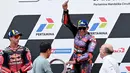 Jorge Martin berhasil menjadi pemenang usai melahap 27 putaran lomba dengan catatan waktu 41 menit 4,389 detik. (SONNY TUMBELAKA/AFP)
