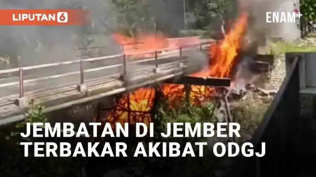 Kebakaran terjadi di Jembatan Gladak, Ambulu, Jember, Jawa Timur pada Jumat (23/6/2023) siang. Api membara dari tumpukan tanaman dan sampah di bawah jembatan. Diketahui kebakaran terjadi akibat ulah ODGJ setempat.
