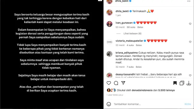 Aldila Jelita Tutup Penggalangan Dana untuk Indra Bekti, Sampaikan Terima Kasih dan Permohonan Maaf Karena Membuat Tidak Nyaman