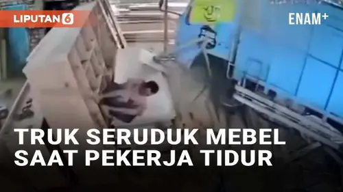 VIDEO: Nyaris Celaka, Truk Seruduk Mebel Saat Pekerja Sedang Tidur