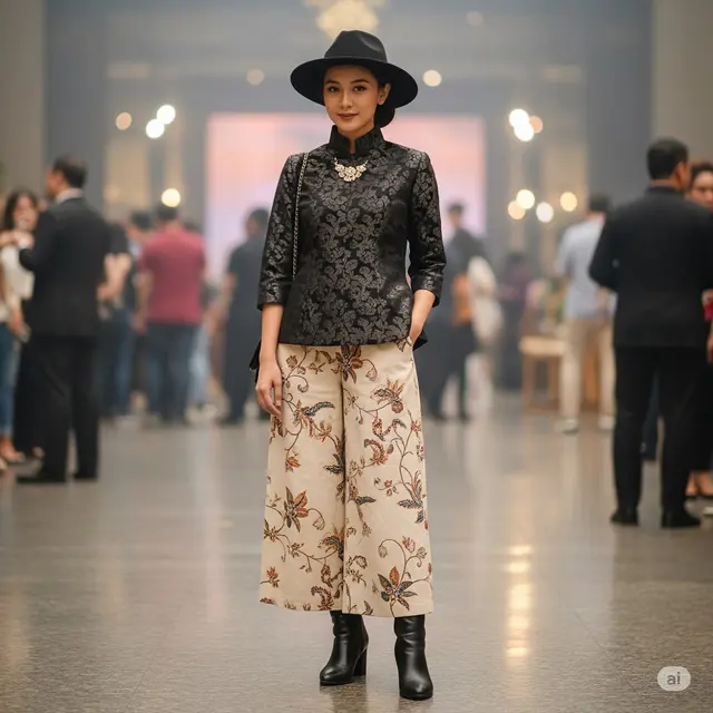 Model Baju Pesta Atasan Brokat Bawahan Batik. Foto: Gemini