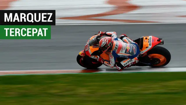 VIDEO: Marquez Tercepat, Valentino Rossi Ke-12 di Lintasan Basah Valencia
