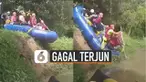 Peserta justru terlempar ke air karena perahu macet saat hendak meluncur dari tepi darat.