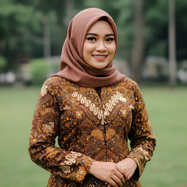 Batik Klasik Warna Coklat Emas Hijab Style (Foto: Rizka Nur Laily via Gemini)