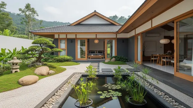 Model Rumah Sederhana Tapi Mewah Gaya Japandi dengan Taman Mini/ Ilustrasi AI