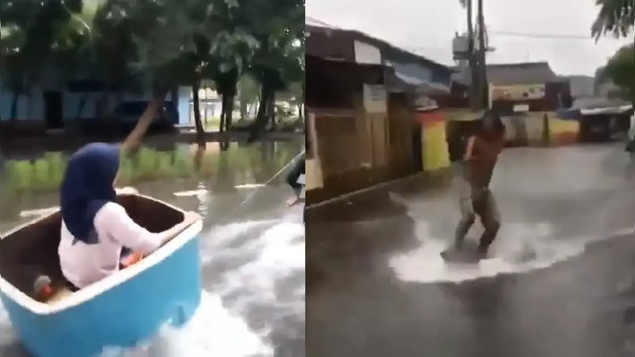 tingkah nyeleneh orang di tengah banjir