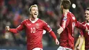 Pemain Denmark, Christian Eriksen (kiri) menjadi top scorer di negaranya, Eriksen telah mencetak delapan gol selama kualifikasi Piala Dunia 2018. (AFP/Scanpix Denmark / Liselotte Sabroe / Denmark OUT)