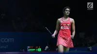 Tunggal putri India, V Sindhu Pusarla saat melawan pebulu tangkis Thailand, Pornpawee Chochuwong pada 32 besar Indonesia Open 2018, Istora GBK, Jakarta, Rabu (4/7). V Sindhu Pusarla unggul 21-15, 19-21, 21-13. (Liputan6.com/Helmi Fithriansyah)