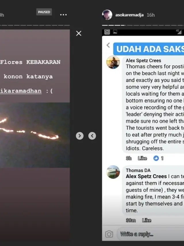Kondisi kebakaran dan penuturan saksi mata. (via Instagram: @asokaremadja)