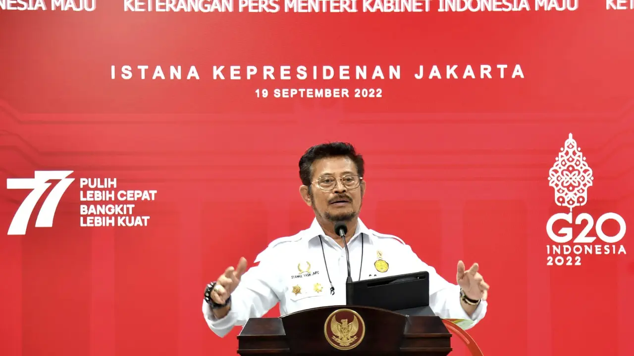 Menteri Pertanian Syahrul Yasin Limpo usai ratas bersama Presiden Jokowi di Istana Merdeka, Jakarta, Senin, (19/9).
