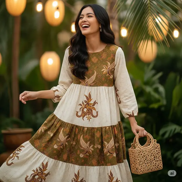 Dress Tiered (Susun) dengan Batik & Polos