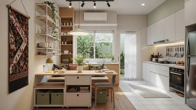 Desain Dapur dan Ruang Makan Menyatu di Rumah Tipe 45