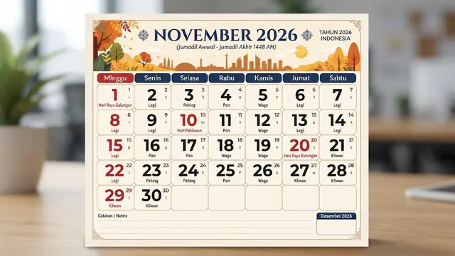 Kalender November 2026 Lengkap per Pekan