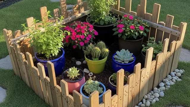 Model Kebun Mini dari Kayu Bekas (AI)