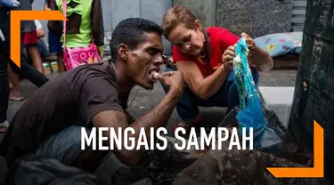 Akibat krisis yang terjadi di Venezuela tak kunjung membaik, sebagian masyarakat terkena imbasnya. Beberapa rela mengais makanan dari tumpukan sampah.