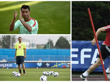 Cristiano Ronaldo dan sejumlah bintang top Eropa mulai menjalani persiapan di kamp latihan jelang Piala Eropa 2016 di Prancis. (AFP)