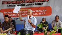 Gubernur Jawa Tengah, Ganjar Pranowo saat Tasyakuran Koperasi Tirto Mulyo Bogowonto, Kawasan Bendungan Bener, Wonosobo, 11 Juni 2022.
