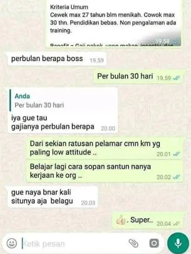 6 Chat Pelamar Kerja Tanya Gaji ke HRD Ini Bikin Geregetan