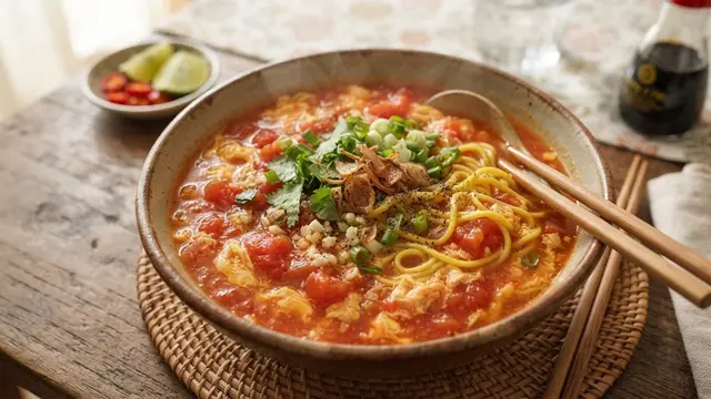 Mie Kuah Telur Tomat Asam Segar