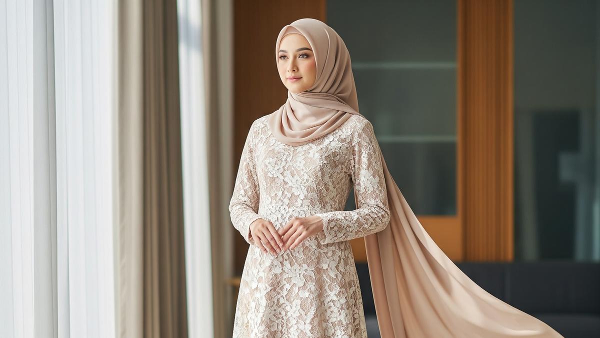 9 Model Gamis Brokat Modern dengan Hijab Pashmina, Tampil Anggun dan Kekinian