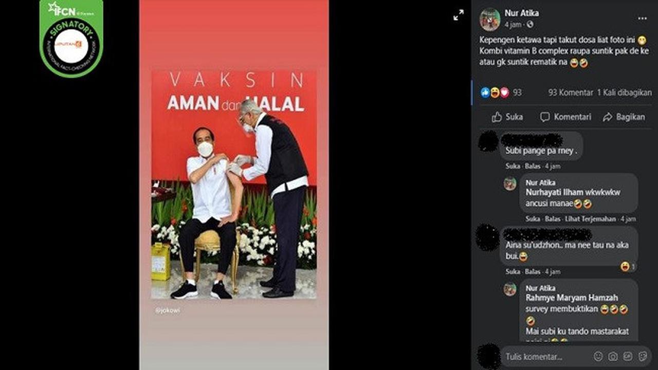 Gambar Tangkapan Layar Foto Jokowi yang Diklaim Tengah Disuntik Vitamin B Kompleks (sumber: Facebook)
