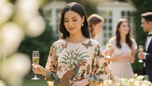 Batik Batwing Lengan Panjang Bermotif Flora dan Fauna