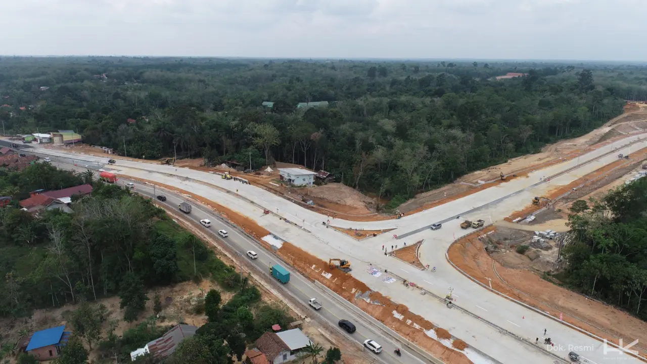 PT Hutama Karya (Persero) (Hutama Karya) segera menyelesaikan pembangunan proyek Jalan Tol Bayung Lencir-Tempino Seksi 3. (Foto: Hutama Karya)