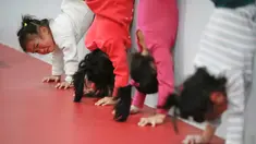 Seorang murid terlihat menangis saat mengikuti latihan di sekolah atletik Shanghai Yangpu Youth Amateur, China (18/5). Sistem sekolah olahraga di China telah sangat membantu meraih kesuksesan dengan didikan kerasnya. (REUTERS/Aly Song)