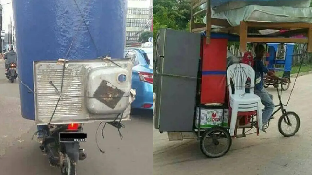 Kelewat Maksa, Aksi Kocak Sepeda Motor Angkut Barang Besar Bikin Ngakak