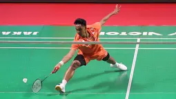Tunggal putra Indonesia, Alwi Farhan, melawan wakil India, Lakhsya Sen, di Istora Senayan, Selasa (2/6/2026). Alwi Farhan menang dengan skor 21-19, 21-16. (Bola.com/M Iqbal Ichsan)